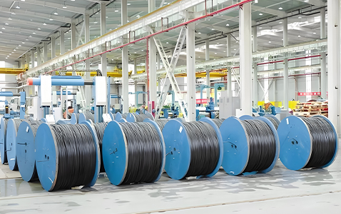 Cable reels in the wire production area